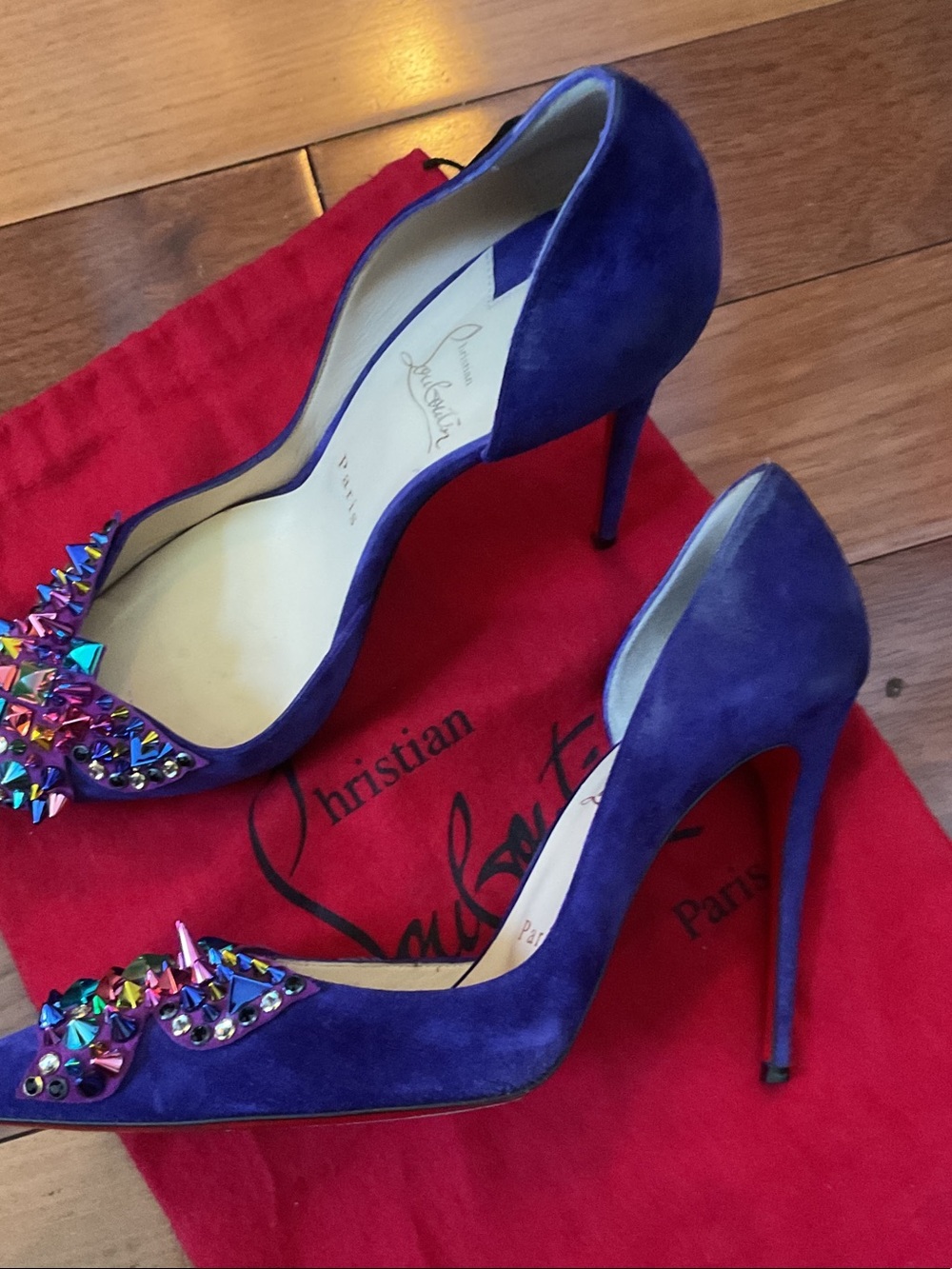 Christian Louboutin Purple Suede Pointed Crystal-Embellished Pumps - Picture 3 of 3
